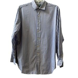 Polo Ralph Lauren Shirt Mens Blue White Striped Philip Size 17 34/35